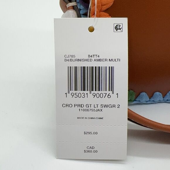 Coach Swinger Bag 20 With Rainbow Crochet Yarn Leather Handle Strap Zip Top NWT - Picture 6 of 11